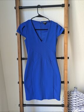 Express Women's Cobalt Blue V-Neck Cap Sleeve Dress - SizeXXS